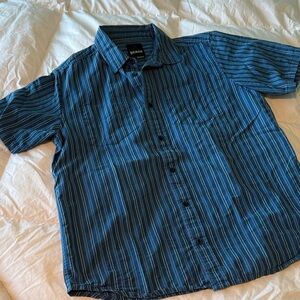 Prana Navy Striped Casual Shirt